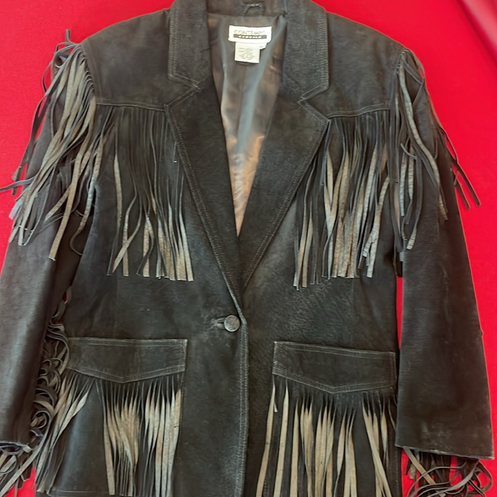 Vintage Rare CONTEMPO Casuals Fringe Leather Jacket - Picture 5 of 11